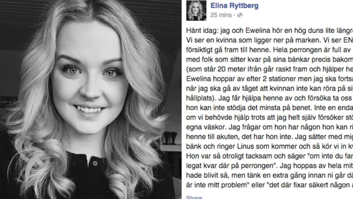 Elina Ryttberg skrev en Facebook-status om vad som hände.